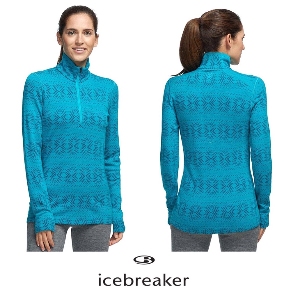 Icebreaker merino baselayer Women's Teal Patterned Half-Zip Pullover